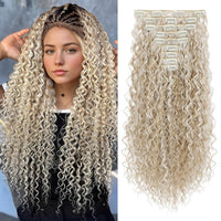 FLUFYMOOZ 9PCS Clip-in Hair Extensions Curly Synthetic Hair â Blonde/White Highlights