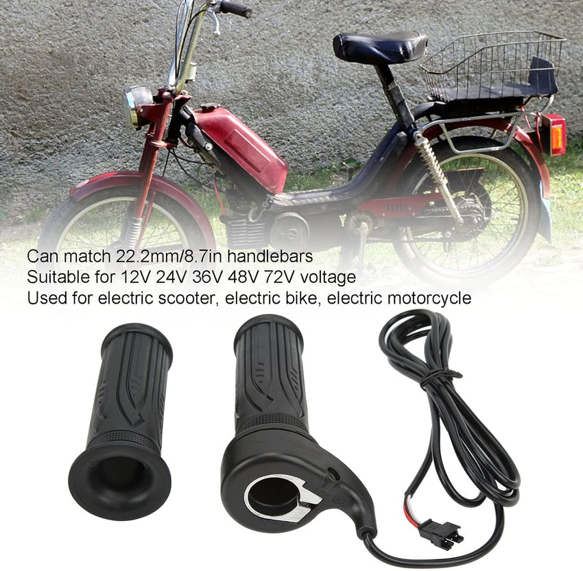 1 Pair Electric Bike Throttle 12V-72V 3 pin connection,20X Full Twist Skid Resistance Electric Bike Accelerator Grips with SM Plug