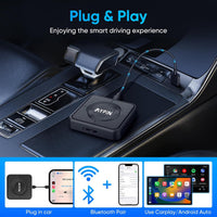 MYPIN Wireless CarPlay Adapter, Android Auto Wireless Adapter, Plug & Play Video Adapter, Built-in Netflix YouTube, Support TF Card, Cable USB A/C, Compatible with iOS 10+/Android 11+