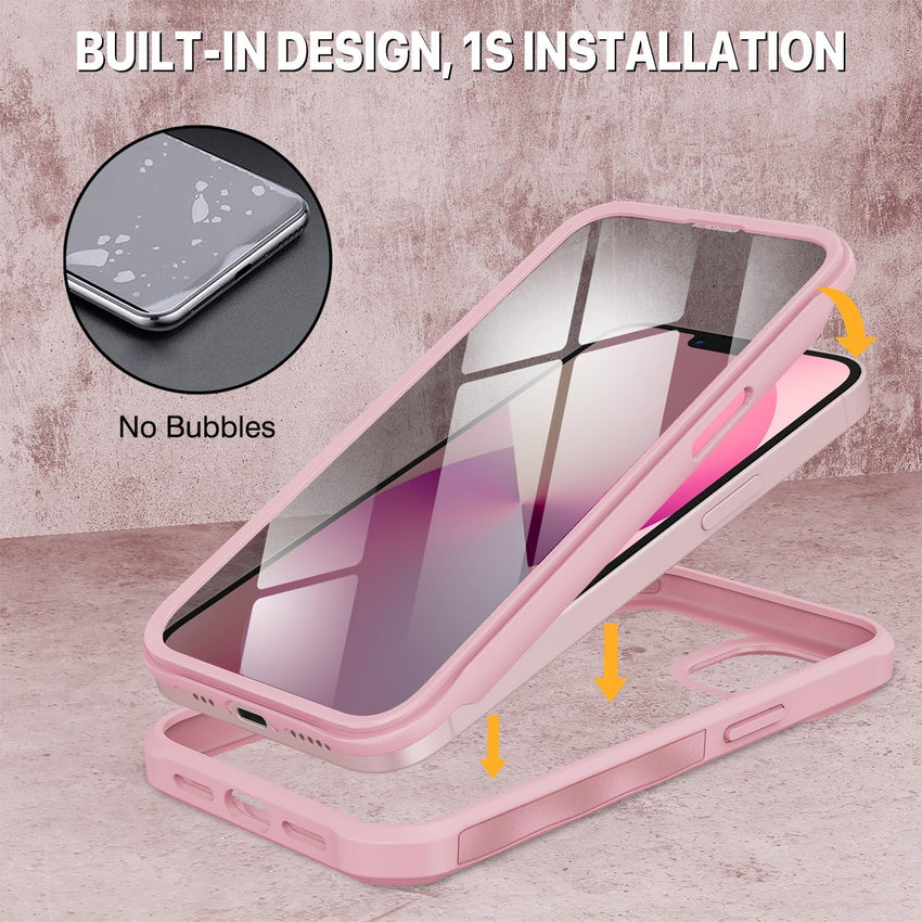CENHUFO Compatible with iPhone 17 Pro Case Built-in Glass Screen Protector, Full Camera Protection, Fits for Magsafe, 360 Full Body Shockproof Bumper Phone Case for iPhone 17 Pro 6.3 Inch -Pink