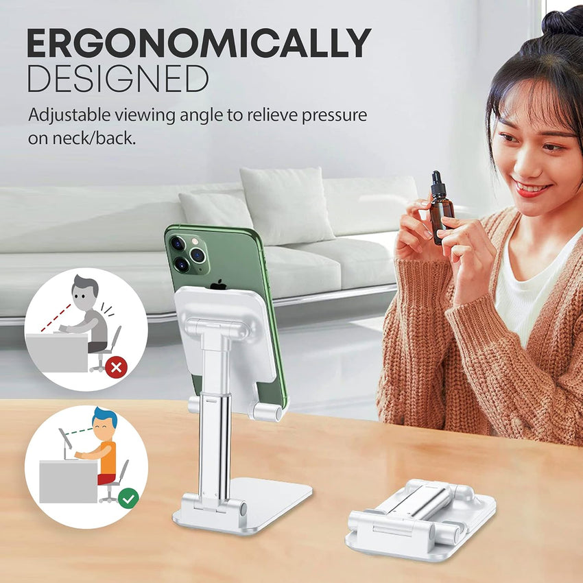 ZEPTRON Mobile Stand Holder - Portable & Adjustable Desk Cell Phone Stand for iPhone 15 14 Pro Max Plus, 13 12 Pro Max Mini, 11 Pro, Xs, XR, X, 8, 6s, SE, Samsung S23, 4"-8" Mobile Phones
