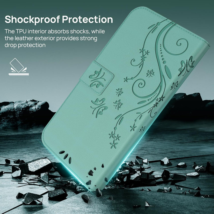 Anshow for iPhone 17 Air Case Wallet with Wrist Strap, Flip Leather Case with Cards Holder Phone Case with Kickstand Cover for iPhone 17 Air, Green