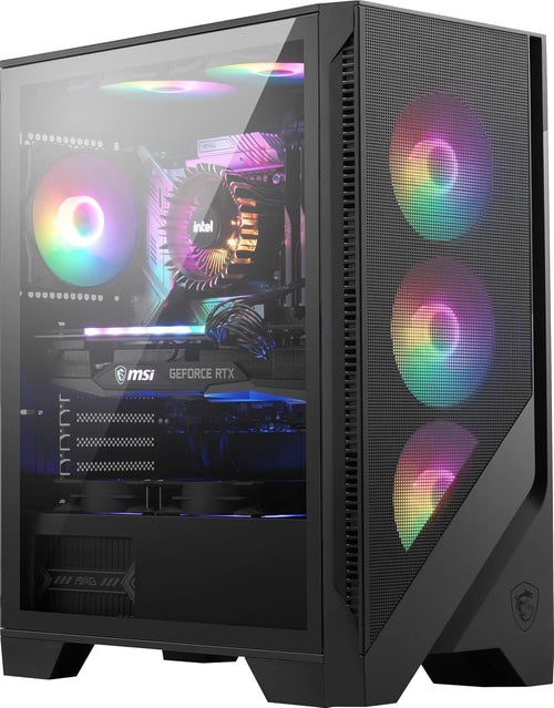 MSI Forge 120A Airflow mag cabinet with RGB window, Midi-Tower, ATX/Micro-ATX/Mini-ITX, USB 3.2, no source, 6 RGB fans installed, Black