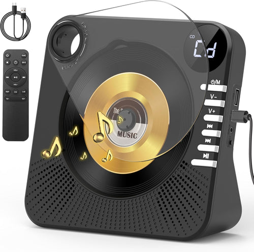 Portable CD Player with Bluetooth 5.0, Greadio Desktop CD Players for Home, CD Music Player with Speakers, Remote Control, Dust Cover, FM Radio, LCD Display, AUX, USB, Headphone Jack