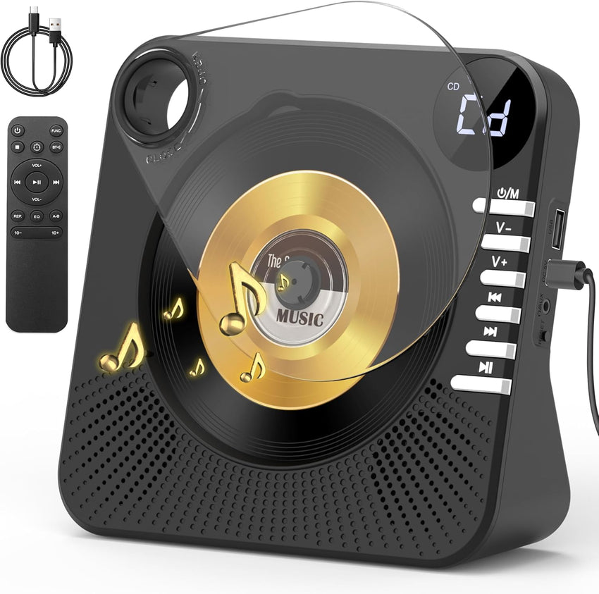 Portable CD Player with Bluetooth 5.0, Greadio Desktop CD Players for Home, CD Music Player with Speakers, Remote Control, Dust Cover, FM Radio, LCD Display, AUX, USB, Headphone Jack