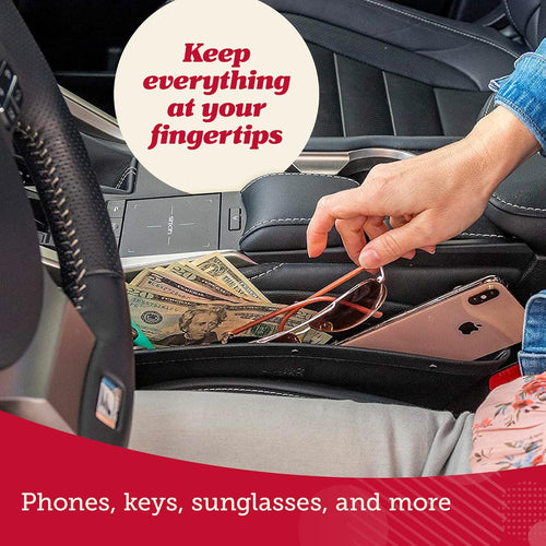 Lusso Gear 2 in 1 Car Seat Gap Organizer | Universal Fit | Storage Pockets Adjust | 2 Set Car Seat Crevice Storage Box | Helps Reduce Distracted Driving & Holds Phone Money Cards Keys Remote