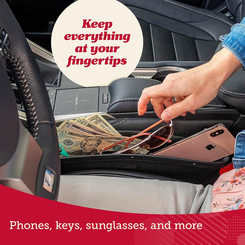 Lusso Gear 2 in 1 Car Seat Gap Organizer | Universal Fit | Storage Pockets Adjust | 2 Set Car Seat Crevice Storage Box | Helps Reduce Distracted Driving & Holds Phone Money Cards Keys Remote
