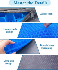 Rewoalzx 2025 Upgraded Cooling Gel Seat Cushion 50x50x5cm - Extra Thick Honeycomb Blue Cushion for Back Pain Relief, Breathable & Machine Washable - Office, Car, Wheelchair