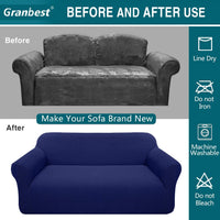 Granbest High Stretch Sofa Covers 2 Seater Super Soft Loveseat Cover Universal Couch Covers Jacquard Sofa Cover for Dogs Non Slip Furniture Protector Machine Washable (2 Seater, Navy Blue)