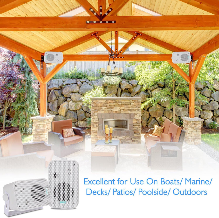 Pyle Home Dual Waterproof Outdoor Speaker System 300W - 3.5 Inch/8.9cm Pair of Weatherproof Wall/Ceiling Mounted Speakers, Heavy Duty Grill, Universal Mount, For Pool, Patio, Boat, Indoor, (White)