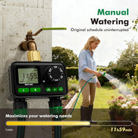 Sprinkler Timer 2-Zone Programmable Up to 11h59m Brass Inlet Rain Delay Manual/Auto Outdoor Hose