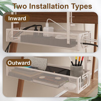 Under Desk Cable Management Tray, 15.4'' No Drill Cable Management Mesh Wire Organizer Side Opening Design for Home, Office, Internet Cafe, Kitchen, White