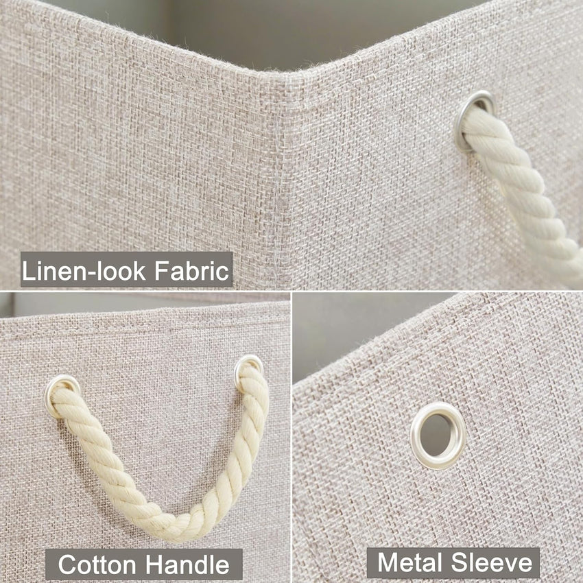 4-Pack Fabric Storage Cubes Collapsible with Cotton Handles Cream 33x38x33cm