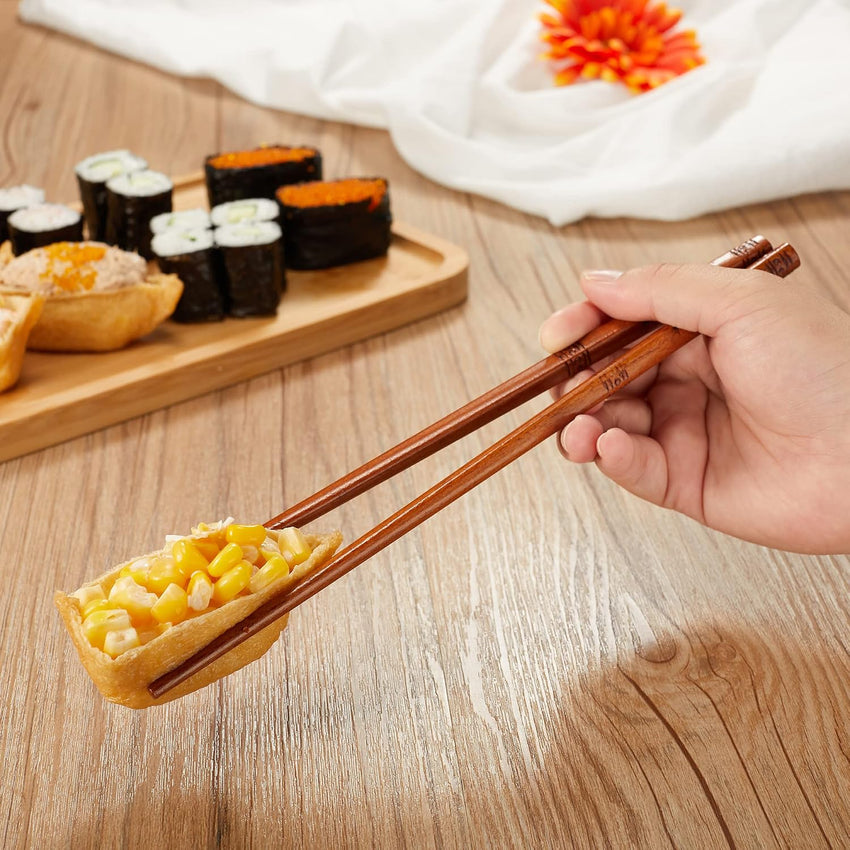 Reusable Wooden Chopsticks 2-Pair with Holder Panda Design Traditional Gift Set Natural