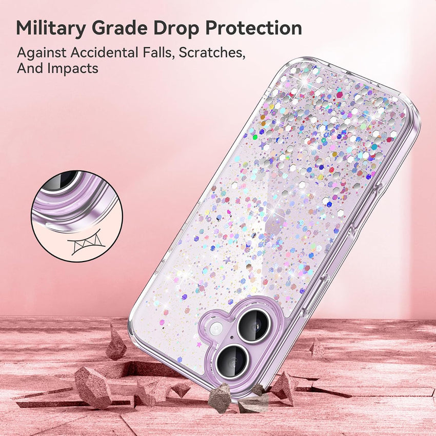 ivencase Clear Glitter Case Compatible with iPhone 17 Case with 2 Tempered Glass Screen Protector, Non-Yellowing [Shockproof] [Anti-Scratch] Slim Sparkly Bling Star Transparent Cover for iPhone 17