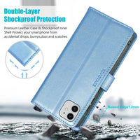 Kuafcase Compatible for iPhone 11 Case with 4 Card Slots Magnetic Closure Kickstand Shockproof Protective Phone Case Compatible for iPhone 11 - Sky Blue