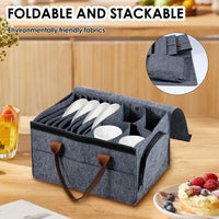 Caravan Felt Plate Holder Storage Bag 8 Plate + 4 Bowl Compartments Dustproof with Lid