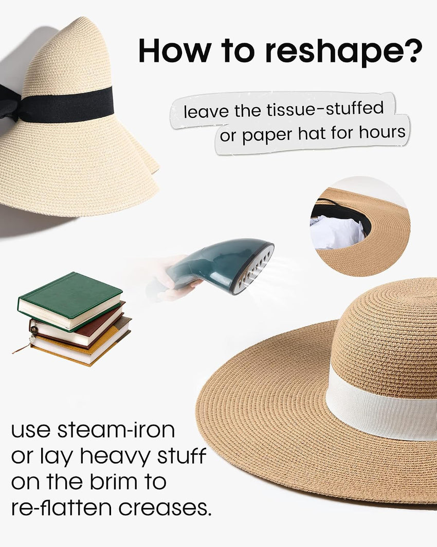 FURTALK Womens Sun Straw Wide Brim UPF 50 Summer Foldable Roll up Floppy Beach Hat for Women Khaki