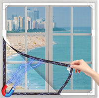 OWYR Adjustable Magnetic Fly Screen Window - DIY Fit Up to 120x130cm, Fiberglass Insect Mesh for Mosquito Net & Bug Screen, Full Frame Magnetic Strip Easy Installation (White Frame Grey Net)