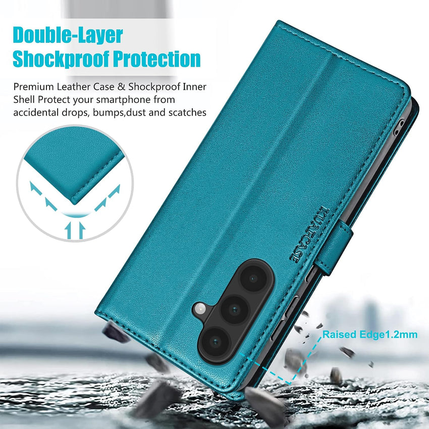 Kuafcase for Samsung A36 5G Case with 4 Card Slots Magnetic Closure Kickstand Shockproof Protective Phone Case for Samsung Galaxy A36 - Sapphire Blue
