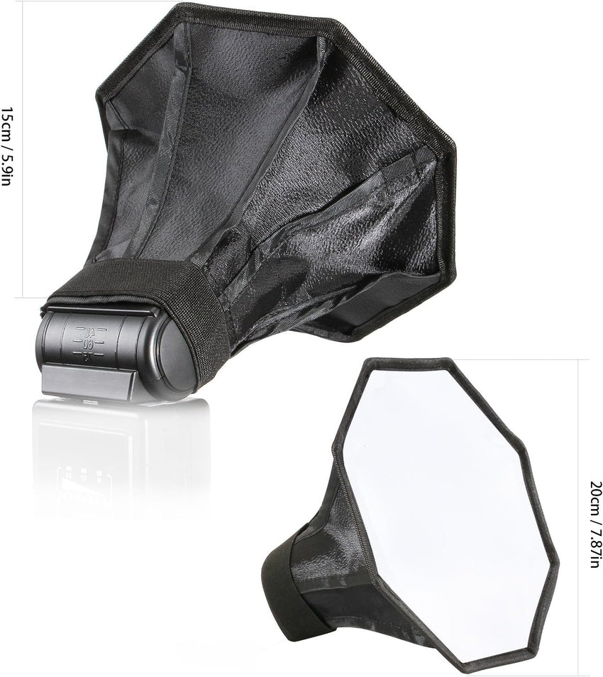Universal Camera Flash Diffuser Speedlight Softbox Kit, Portable Small Soft Box for Canon Nikon, 20cm Octagon Softbox + 20x15cm Rectangular Softbox with Carry Pouch