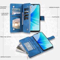 Asuwish Phone Case for OPPO A57 4G/A57S/A57E/A77 4G Wallet Cover With Tempered Glass Screen Protector and Wrist Strap Mandala Flower Leather Flip Zipper Credit Card Holder Stand Cell Women Blue