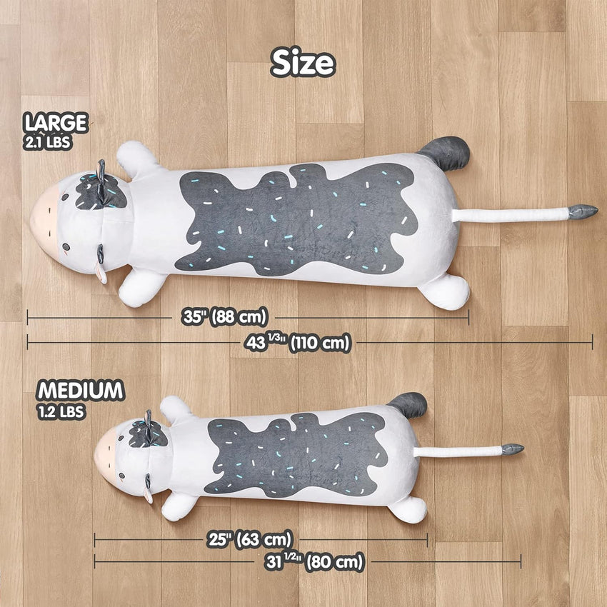 Mewaii 25in Long Cow Plush Pillows Stuffed Animals Squishy Pillows - Plushie Lying Cow Sleeping Hugging Plush Pillow Soft Toys for Kids