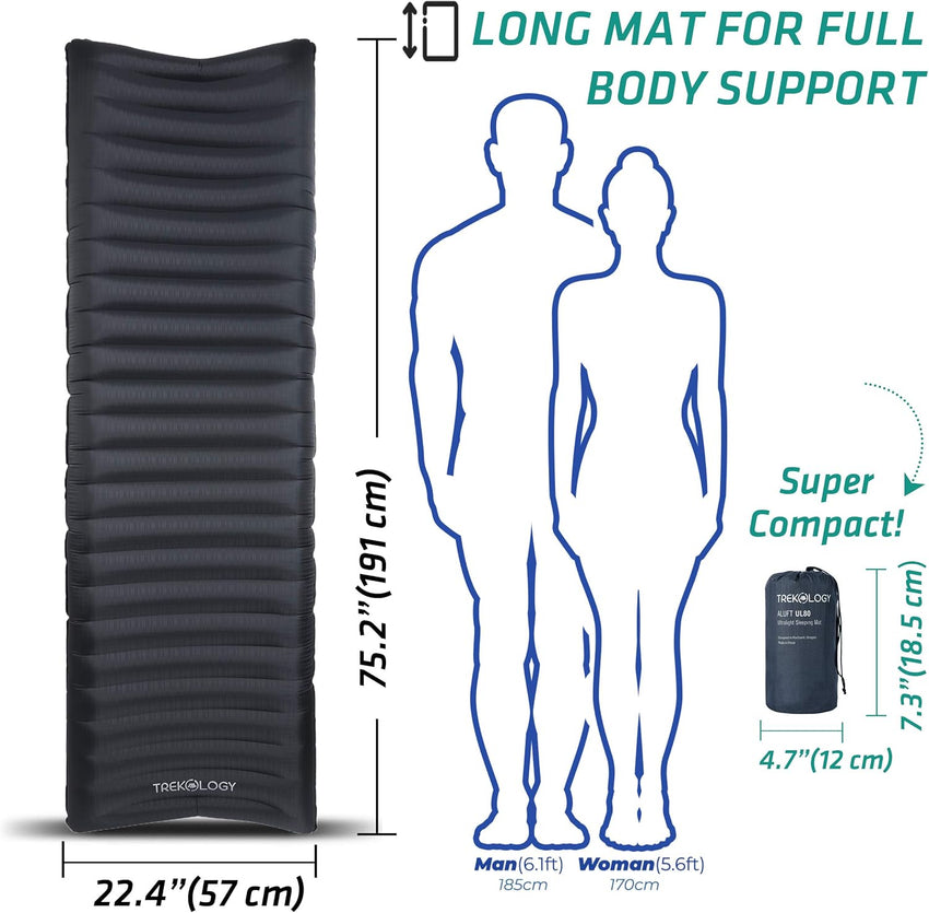 TREKOLOGY UL Sleeping Pad, Camping Mattress - UL80 Inflatable Airbed Lightweight Roll Camp Mats, Ultralight Single Inflating Bed for a Good Night Sleep