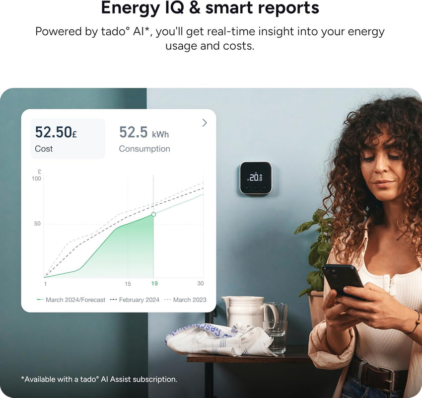 tado Smart Thermostat X Wired Add-On Room Thermostat App & Voice Control White