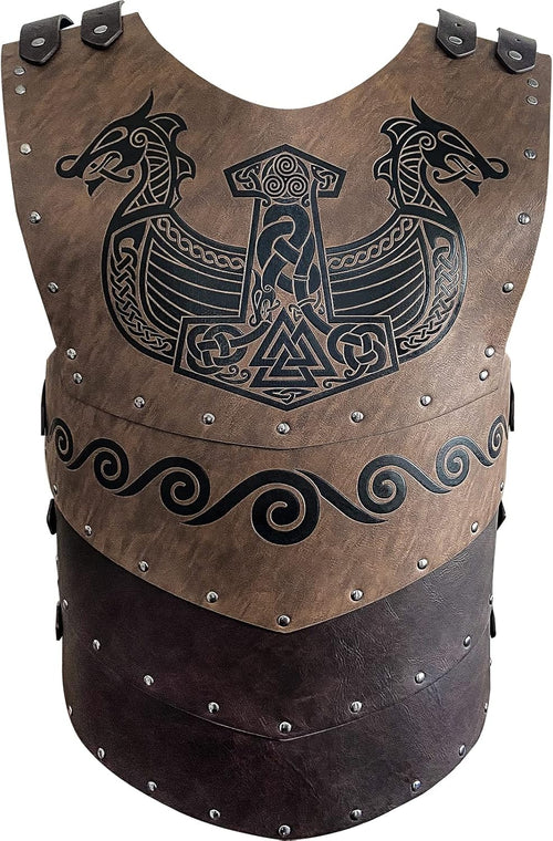 Viking faux leather embossed long chest protector LARP cosplay armor Ã¢ÂÂ Brown B