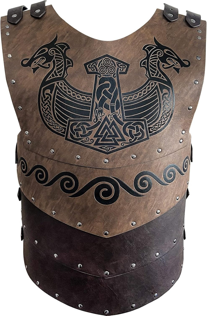 Viking faux leather embossed long chest protector LARP cosplay armor Ã¢ÂÂ Brown B