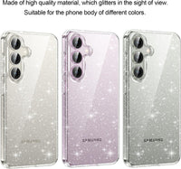 AROYI 3 in 1 Clear Glitter Case for Samsung Galaxy S24 S25 5G Case with 2 Tempered Glass Screen Protector, Soft Bumper Anti-Scratch Sparkle Bling Women Girls Samsung Galaxy S24 S25 Phone Case Cover