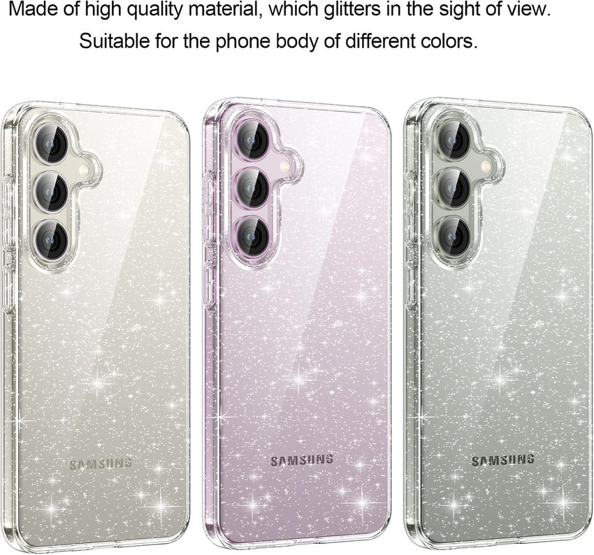 AROYI 3 in 1 Clear Glitter Case for Samsung Galaxy S24 S25 5G Case with 2 Tempered Glass Screen Protector, Soft Bumper Anti-Scratch Sparkle Bling Women Girls Samsung Galaxy S24 S25 Phone Case Cover