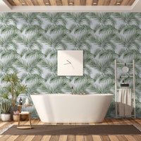 Hode Self Adhesive Wallpaper Green Leaf, Patterned Sticky Back Plastic Roll, Bathroom Kitchen Cupboard Worktop Vinyl Wrap for Furniture Table 90cmx6m