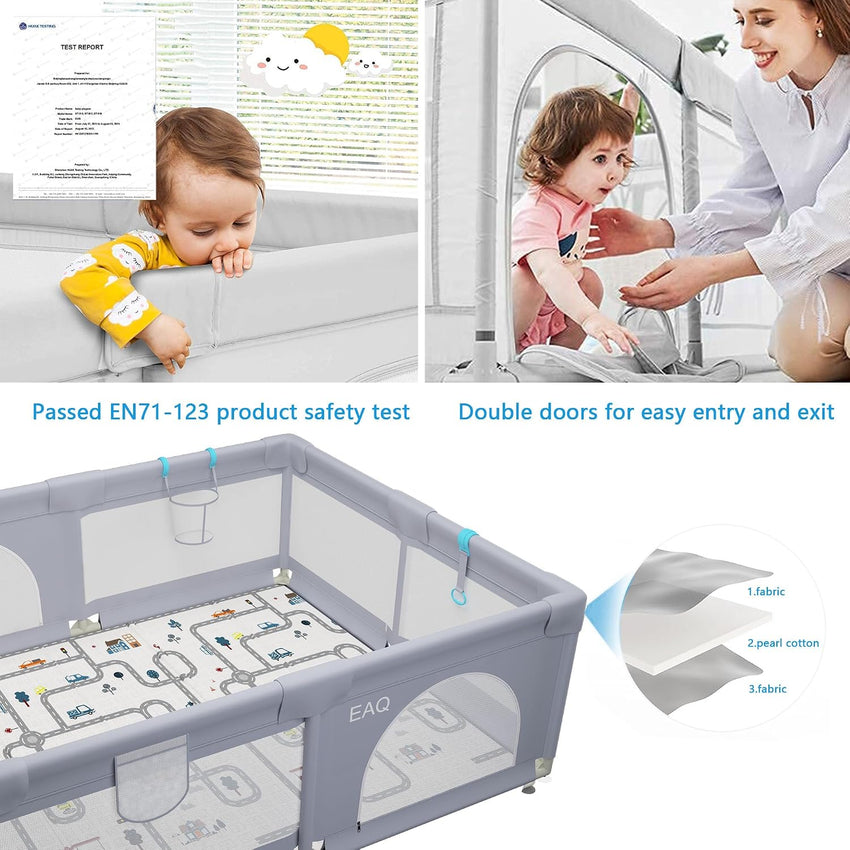 Large Baby Playpen with Mat Anti-Slip Base Breathable Mesh Ocean Balls 150x200cm