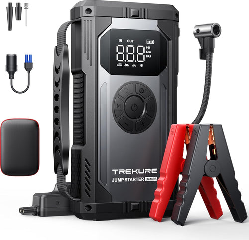 TREKURE 4000A Jump Starter Power Pack with 150PSI Air Compressor, 12V Portable Car Battery Booster Jump Starter for all Gas/10L Diesel, Car Jump Starter Power Bank with Jump leads, Emergency Light