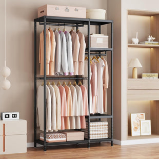 Heavy Duty Clothes Rail 195cm Tall 3 Rods 6 Shelves Max 600lbs Ã¢ÂÂ 114cm