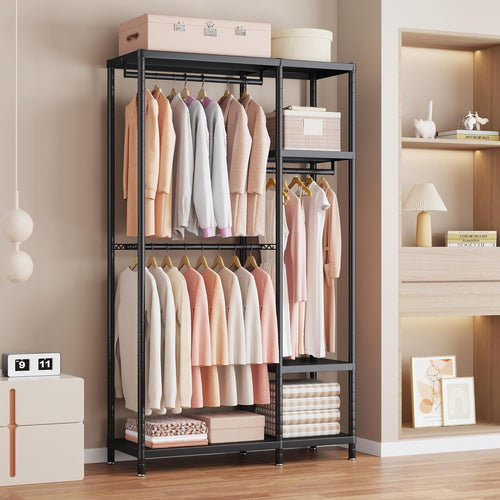 Heavy Duty Clothes Rail 195cm Tall 3 Rods 6 Shelves Max 600lbs Ã¢ÂÂ 114cm