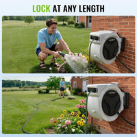 Wall-Mounted Retractable Hose Reel 30+2m Auto Rewind Self-Locking 180Â° Swivel 10-Function Spray Gun â Black