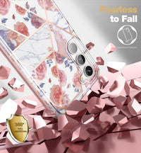 SURITCH Compatible with Samsung Galaxy S23 Plus Case [Built-in Screen Protector] Natural Marble Full Body Protection Cover Rugged Bumper Shockproof Case for Samsung Galaxy S23 Plus(Marble Rose)