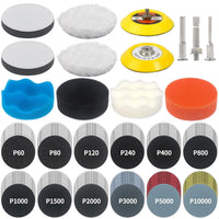 Pomsare 133pcs Sanding Discs Car Polishing Pads Kit for Drill, 75mm Wet and Dry Sandpaper 60-10000 Grits, Car Headlight Restoration Kit, Drill Sanding Attachments Buffing Pads for Auto, Wood and Metal