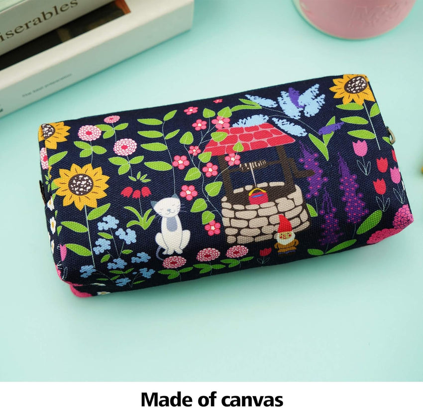 LParkin Cute Garden Gnome Canvas Pencil Case Pen Bag Pouch Gadget Box Stationary Case Makeup Cosmetic Bag