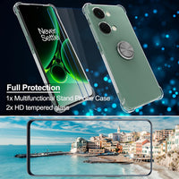 Kickstand Case Compatible with OnePlus Nord 3 5G, Crystal CLEAR Protective Soft TPU Shockproof Case with 360 Degree Magnetic Ring Cover - Silver Ring