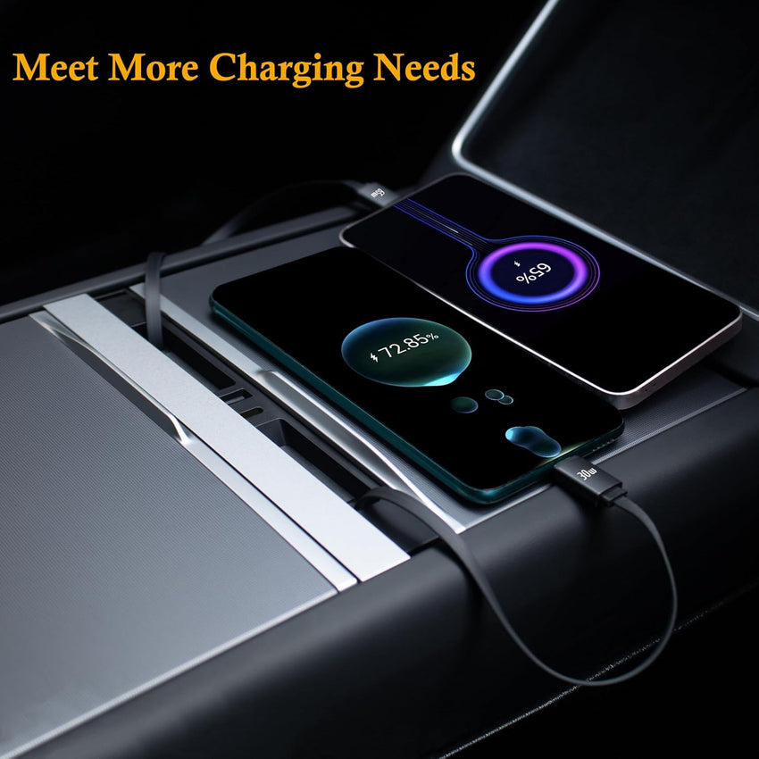 Car USB Hub Charger with 2 Type-C Cables for Tesla Model Y & 3 â 140W