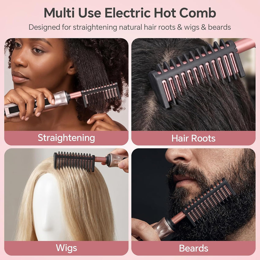 Ceramic Heated Hot Comb Straightening Brush for Wigs & Afro Hair Black