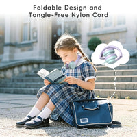 Candy Bila Kids Headphones, Wired Headphones for Kids Over Ear with Microphone, 85/94dB Volume Limiter Headphone for Girls Boys, Foldable Headphone for Learning & Entertainment,Gradient Purple
