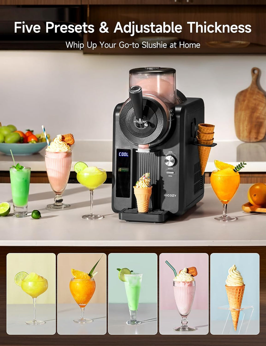 HiCOZY F3 Slush Machine Ice Cream Maker 5 Preset Modes NEW Black