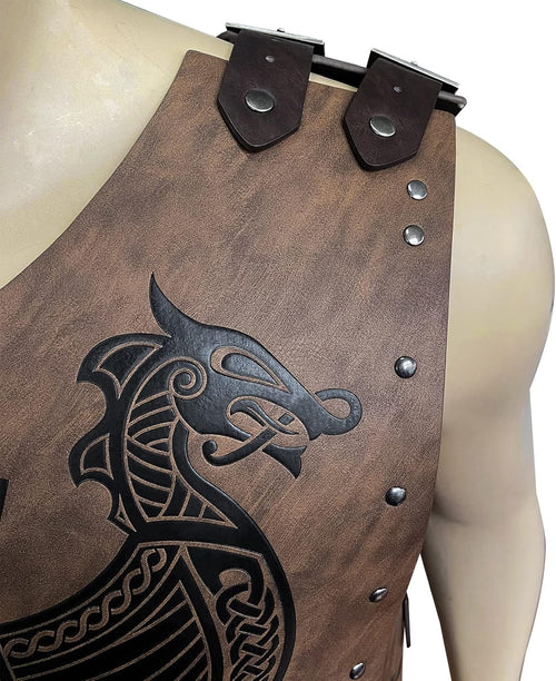 Viking faux leather embossed long chest protector LARP cosplay armor Ã¢ÂÂ Brown B