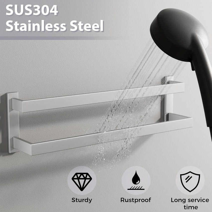 Wall-Mounted Double Towel Rail SUS304 Stainless Steel 2-Tier Brushed Ã¢ÂÂ 50 cm