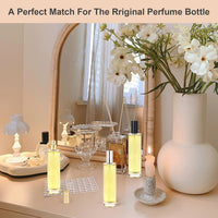 Omsscun 3Pcs Glass Perfume Spray Bottle 100ml, Empty Glass Perfume Atomiser, Small Clear Portable Perfume Refill Bottles for Travel, Holiday, Gifts (Gold, Silver and Black Caps)
